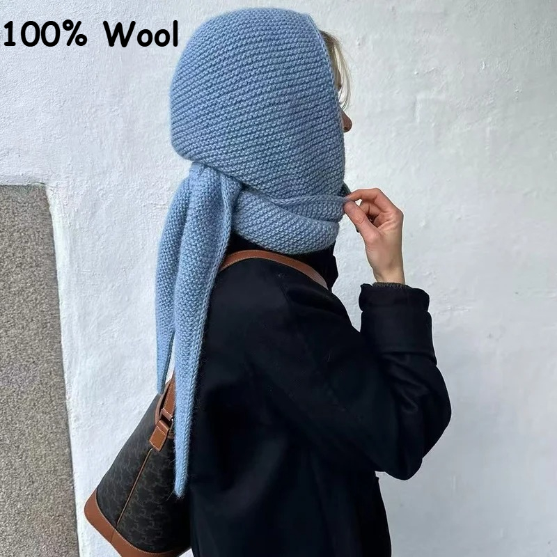 Knit Beanie Hat Warm - 100% Wool Big Sophie Scarf Oversize