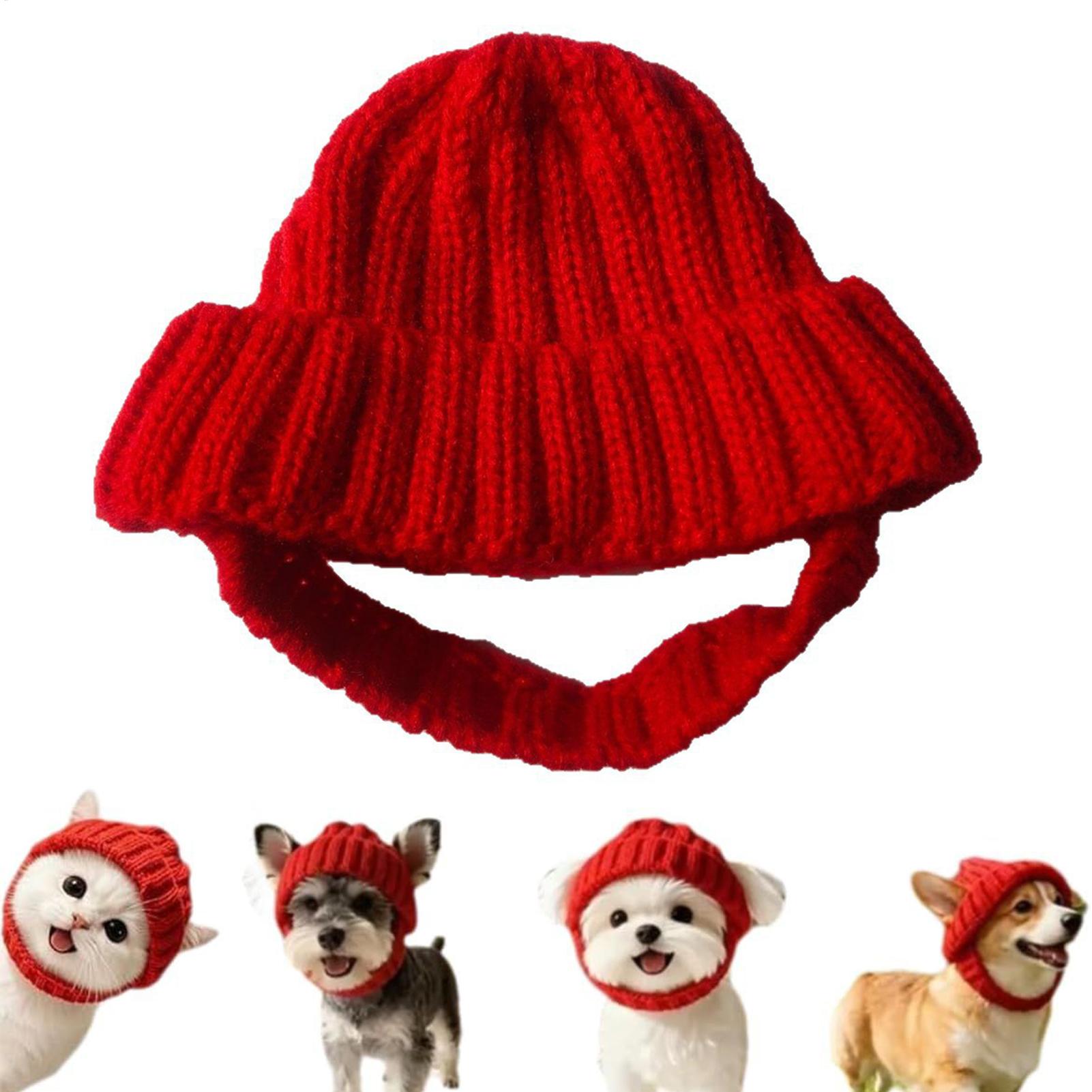 Knit Beanie Hat Warm - Pet Knitted Hat Red Warm Dog
