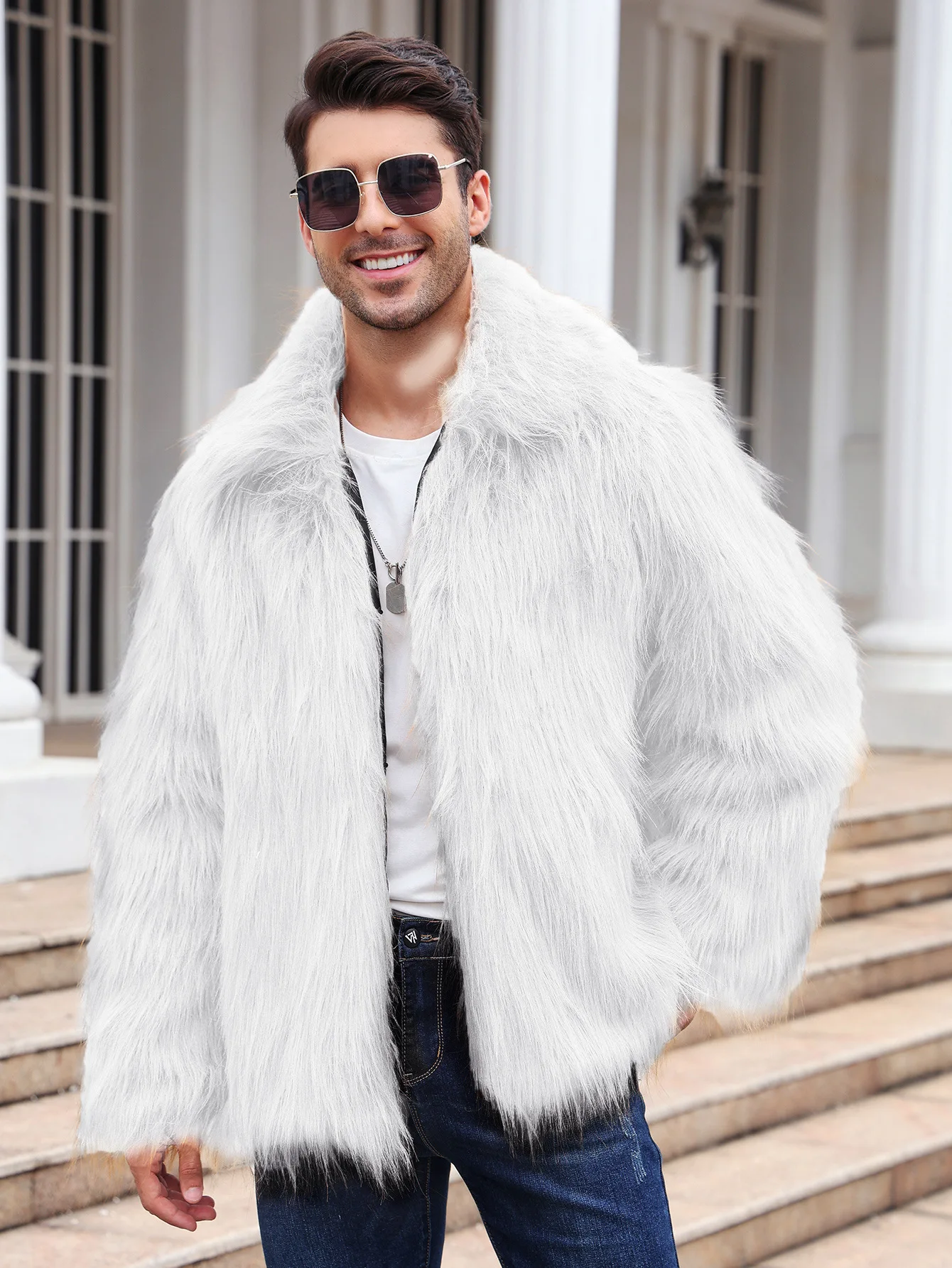 Men Faux Fox Fur Jacket Coat W - Down Jacket Packable 评论和价格